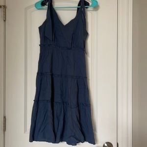 Blue tie strap overall dress jumper tiered